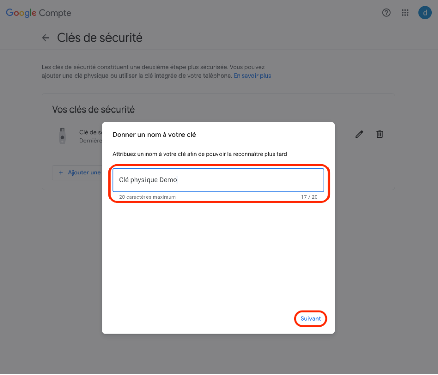 Etape 3: Activer la double authentification avec une clé physique sur Gmail