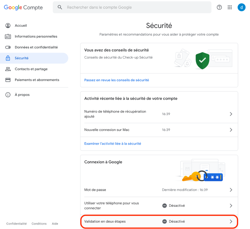 Etape 3:Activer la double authentification avec une application mobile sur Gmail
