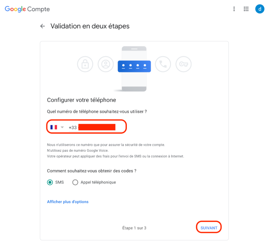 Etape 6:Activer la double authentification avec une application mobile sur Gmail