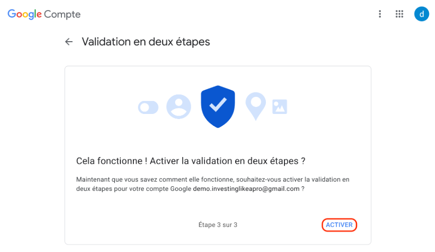 Etape 8:Activer la double authentification avec une application mobile sur Gmail