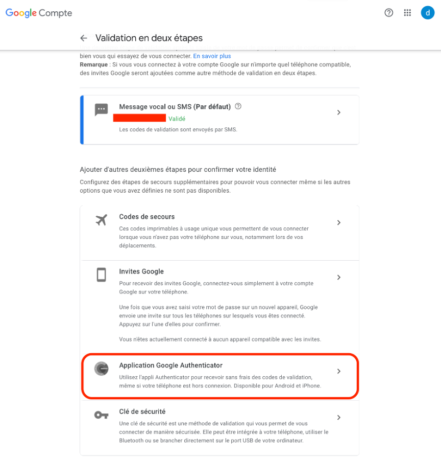Etape 9:Activer la double authentification avec une application mobile sur Gmail