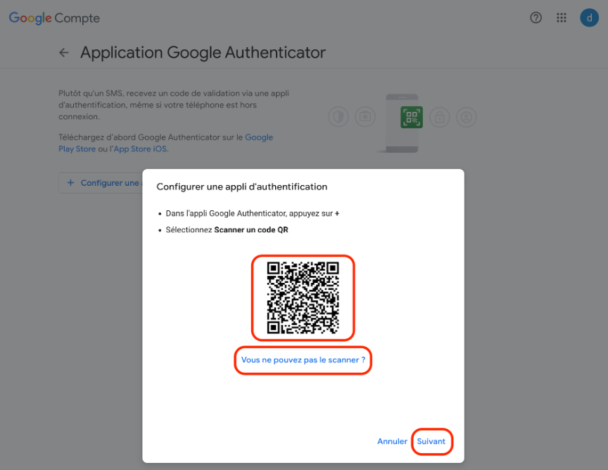 Etape 10:Activer la double authentification avec une application mobile sur Gmail