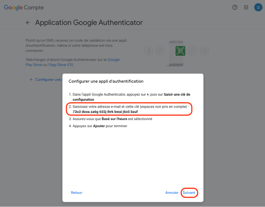 Etape 11:Activer la double authentification avec une application mobile sur Gmail