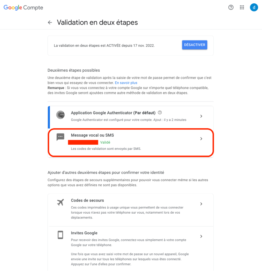 Etape 12:Activer la double authentification avec une application mobile sur Gmail