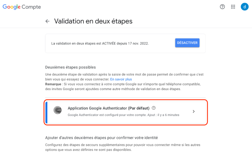 Etape 14:Activer la double authentification avec une application mobile sur Gmail